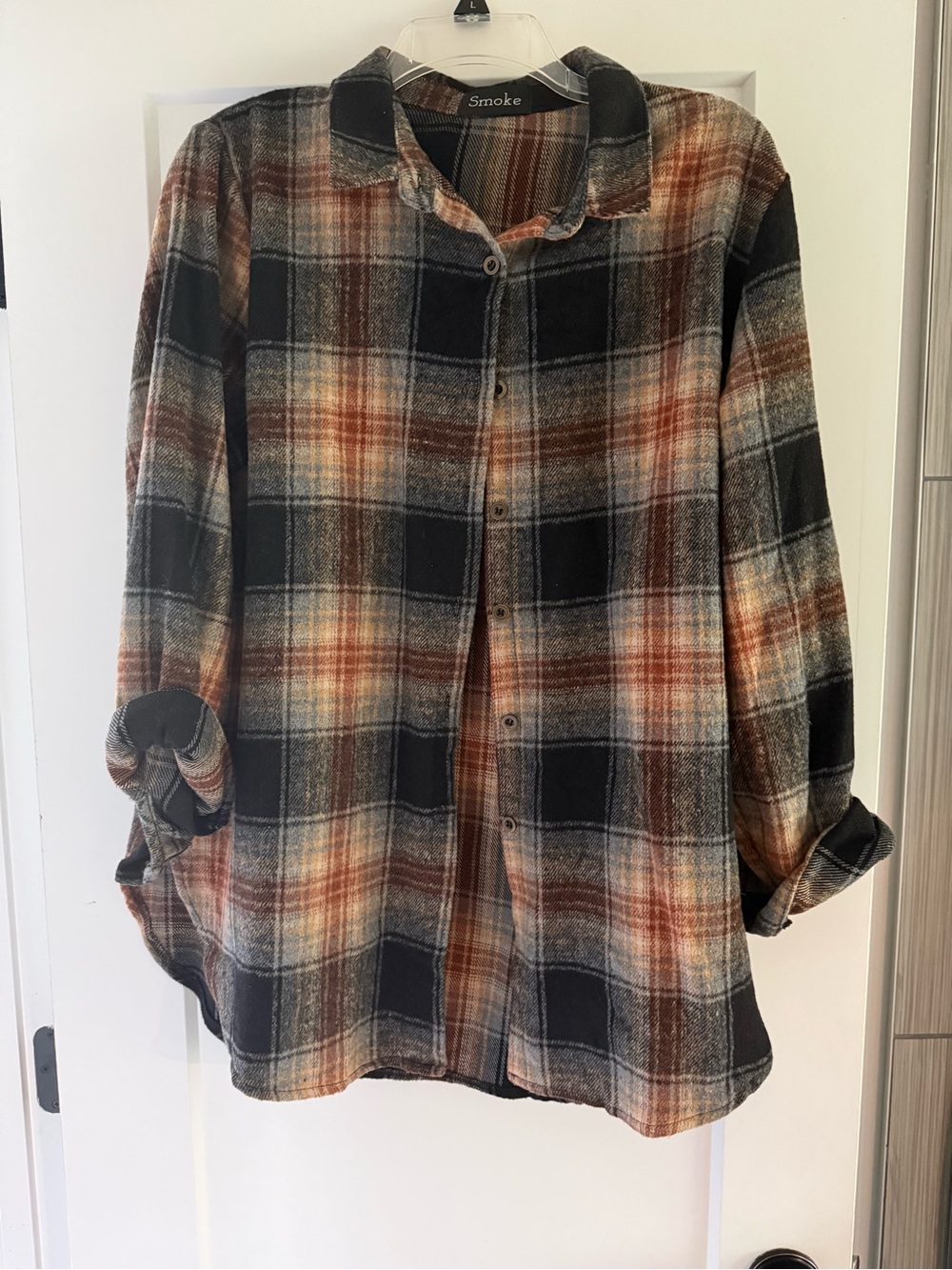 Smoke Plaid Button-Up Shacket